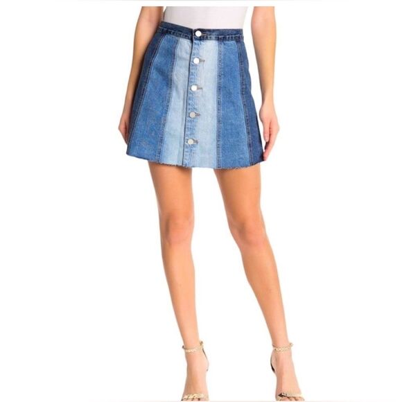 BLANKNYC Womens Denim Raw Hem Color Block Denim Skirt NWT - Picture 1 of 12